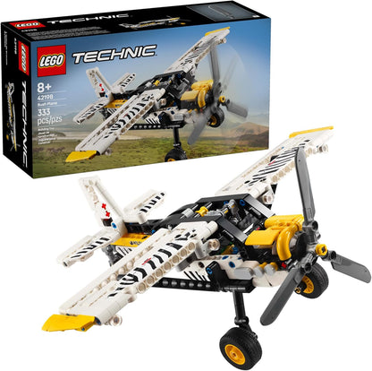 LEGO Technic Bush Plane Toy - Buildable Airplane Model with Spinning Propeller, 4-Cylinder Piston Engine, and More