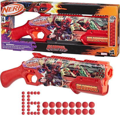 Nerf Marvel Deadpool Blaster, 16 Nerf Rival Accu-Rounds, Pump Action, Breech Load, Gifts for Teens, 14+