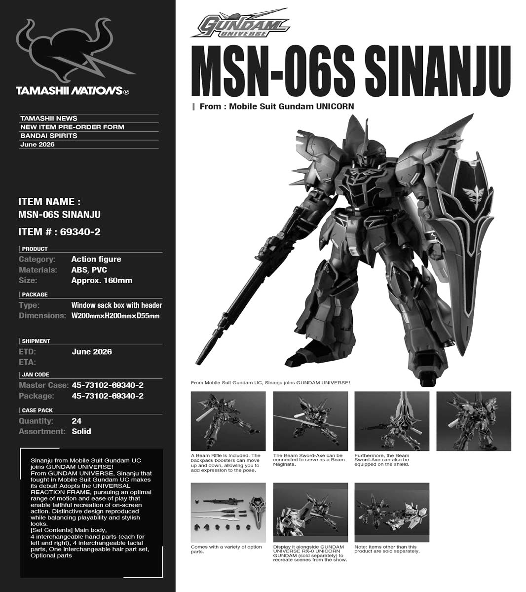 Mobile Suit Gundam Unicorn MSN-06S Sinanju Gundam Universe Action Figure