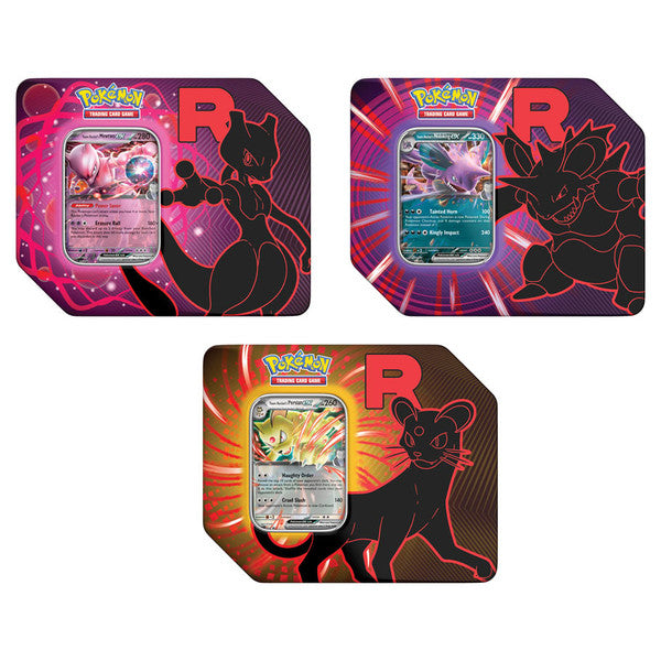 Pokémon TCG: Team Rocket Tin (Mewtwo ex, Nidoking ex, or Persian ex) – Styles May Vary