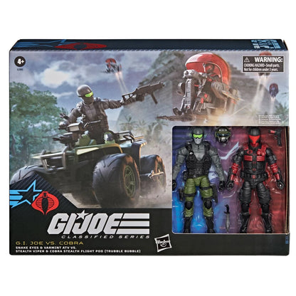 G.I. Joe Classified Series Snake Eyes & Varmint ATV vs. Stealth Viper & Cobra Stealth Flight Pod (Trubble Bubble) Set