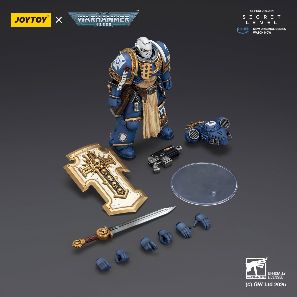 Warhammer 40,000 Ultramarines Levantus with Power Sword, Stormshield and Bolt Pistol 1:18 Scale Action Figure