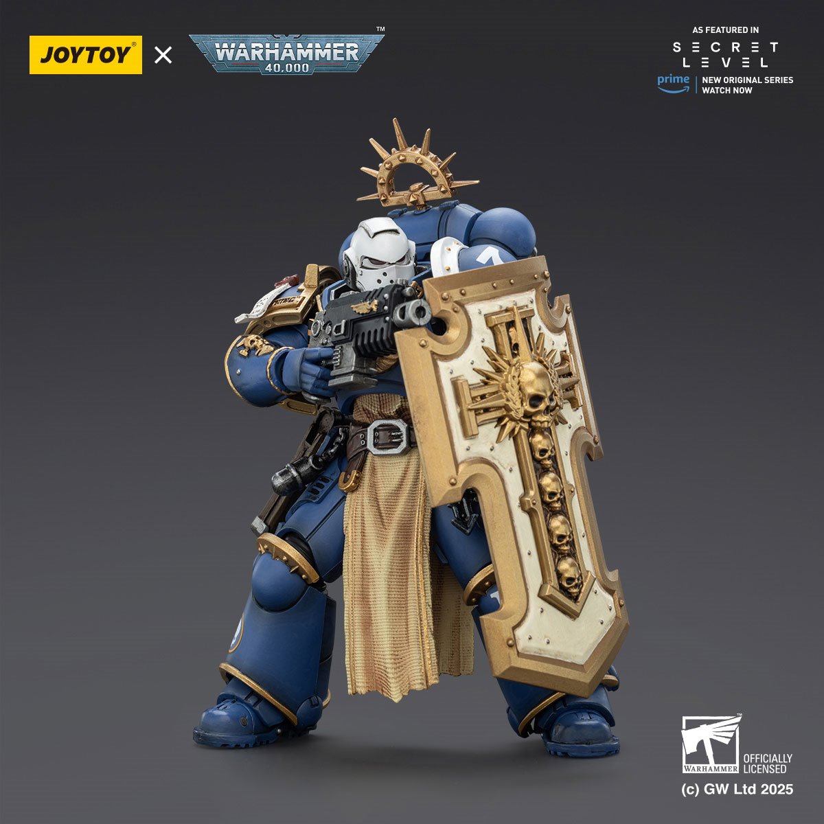Warhammer 40,000 Ultramarines Levantus with Power Sword, Stormshield and Bolt Pistol 1:18 Scale Action Figure