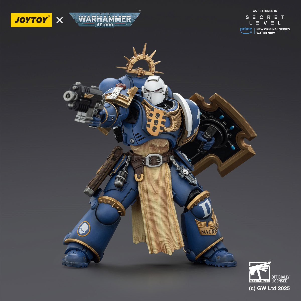 Warhammer 40,000 Ultramarines Levantus with Power Sword, Stormshield and Bolt Pistol 1:18 Scale Action Figure