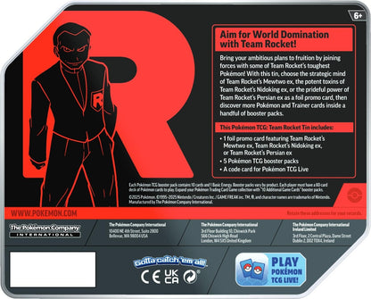 Pokémon TCG: Team Rocket Tin (Mewtwo ex, Nidoking ex, or Persian ex) – Styles May Vary