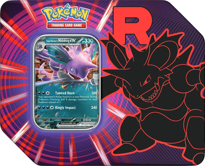 Pokémon TCG: Team Rocket Tin (Mewtwo ex, Nidoking ex, or Persian ex) – Styles May Vary